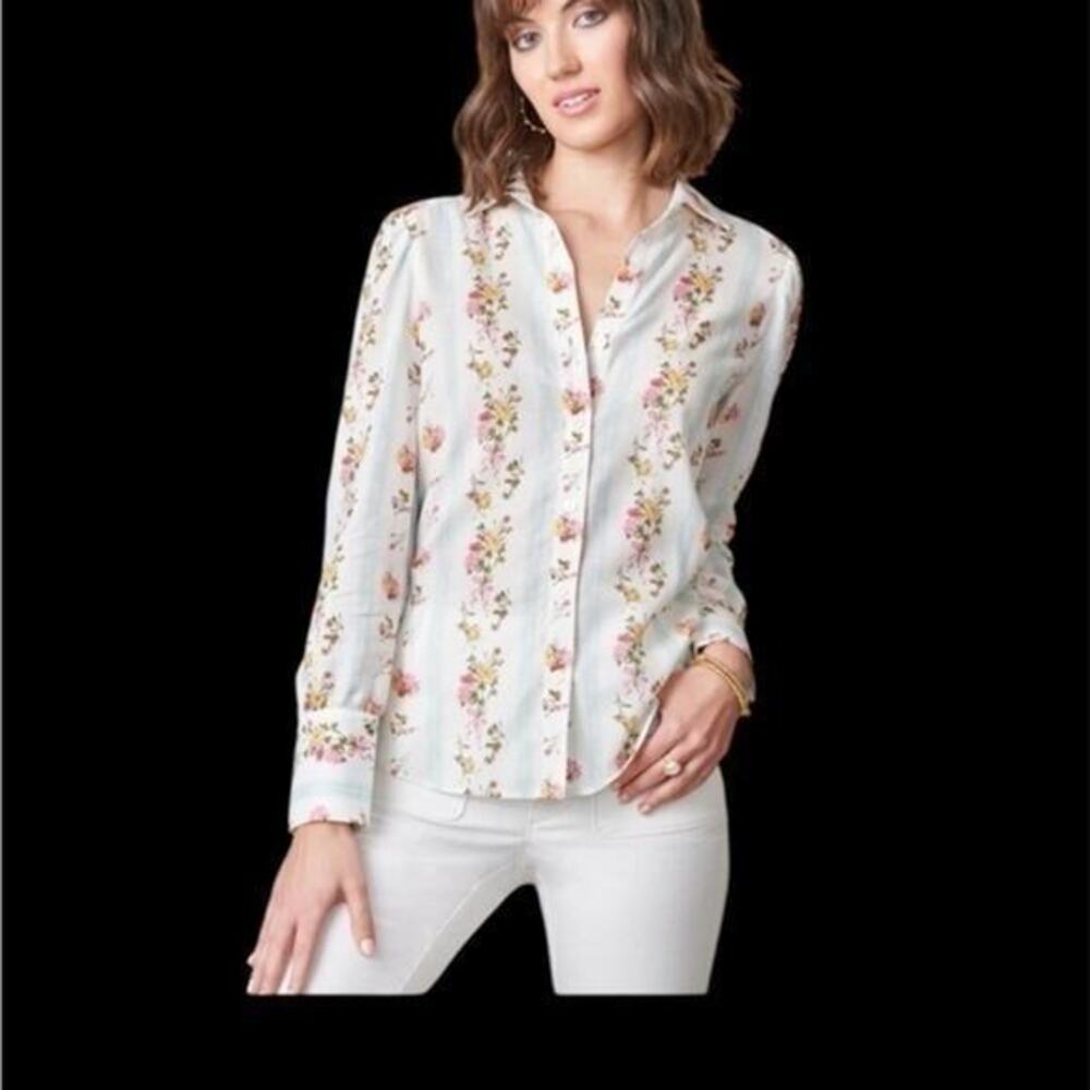 New Spartina 449 Brigette floral Eyelet Top Babbie's Store Bouquet Stripe